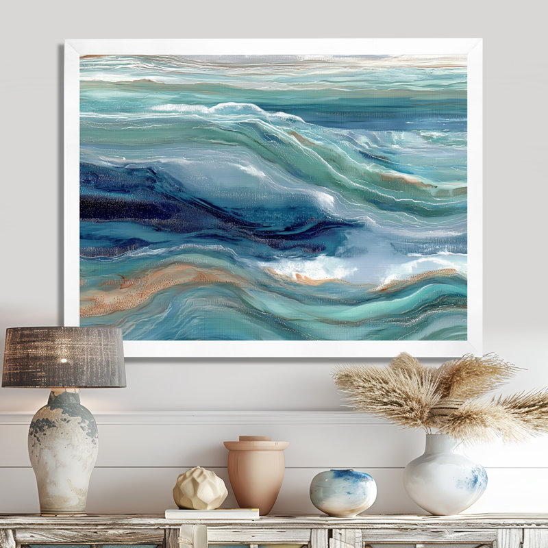 «Green River», art mural vert, impression sur toile, H 12 po x l 20 po, Cadre flottant, Blanc