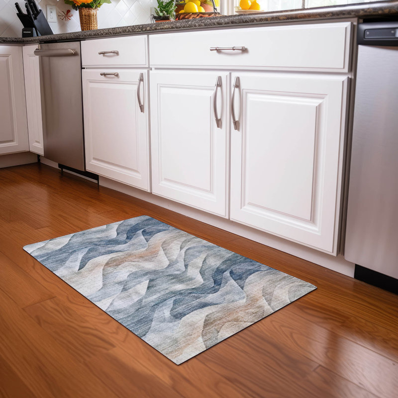 Machine Washable Indoor/Outdoor Claudian ACN1620 Blue Rug, Rectangle 1'8" x 2'6"