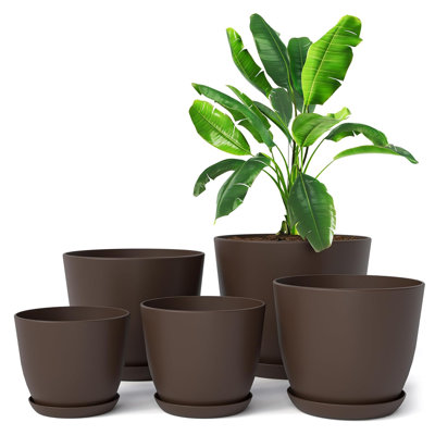 Pots de plantes d'intérieur avec drainage - Paquet de 5 jardinières en plastique de 7 / 6,6 / 6 / 5,3 / 4,8 pouces - Parfait pour les décorations de Noël à la maison ou les bas de Noël