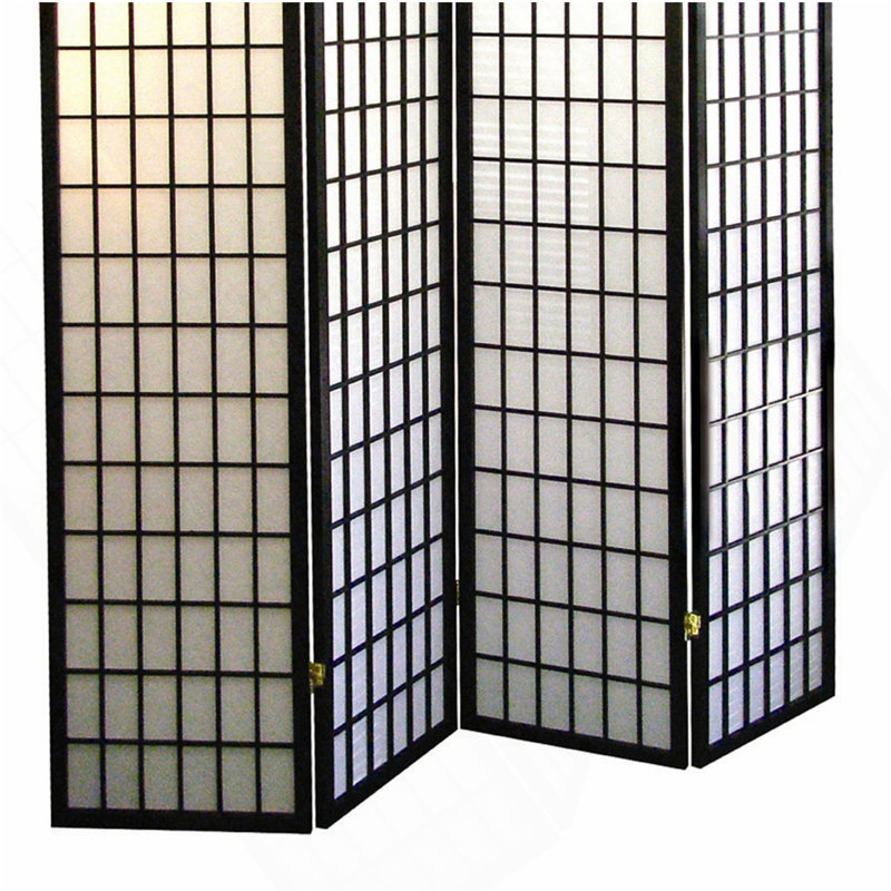 Paravent de 70 po de hauteur à 4 panneaux de style japonais avec finition noire, Noir