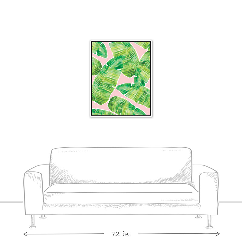 « green palm leaves on rose background », reproduction de peinture à l’aquarelle sur toile encadrée