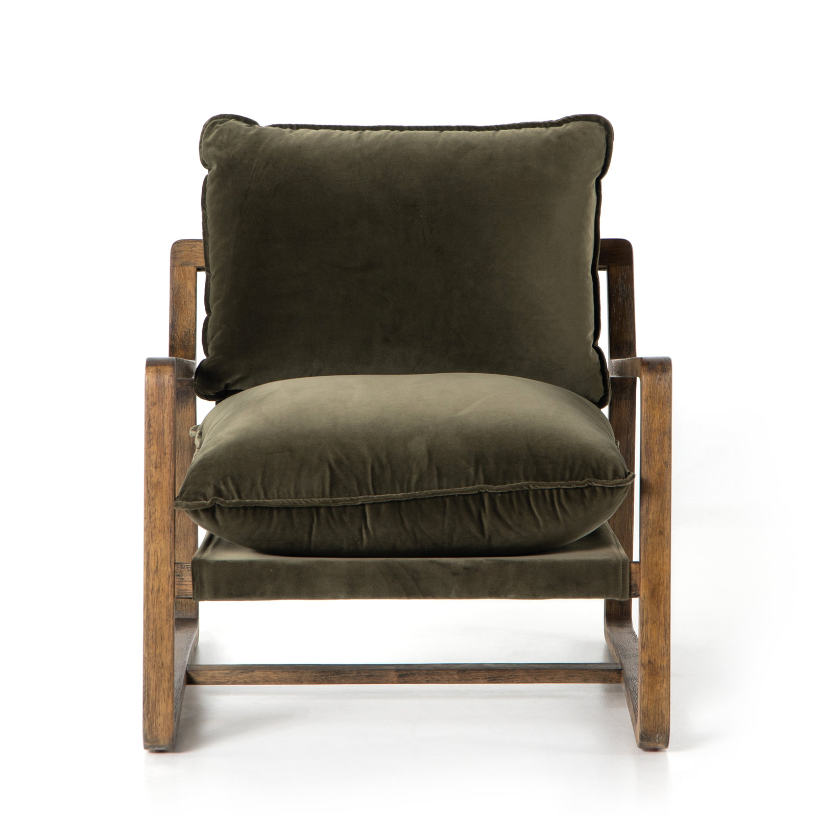 Goldberg Wooden Frame Armchair, Toasted Umber, Surrey Olive Performance Velvet