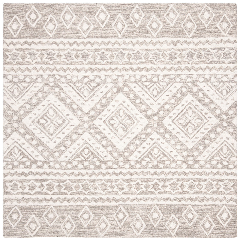 Abou Hand-Tufted Wool Grey/Ivory Area Rug, Square 3'