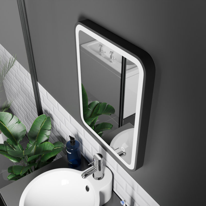 Rectangle LED Bathroom Mirror Fog Free Touch Sensor, 39 cm H x 50 cm W, Matt Black