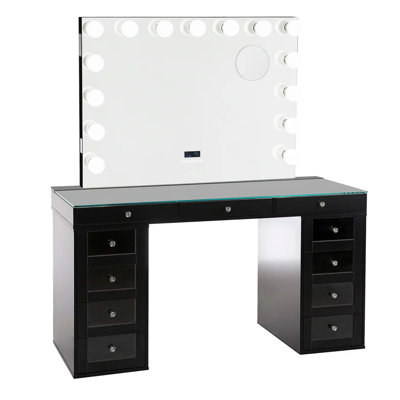 Slaystation Pro 2.0 Tabletop with Vanity Mirror and Light, Makeup Desk with 4 Drawer Units Bundle