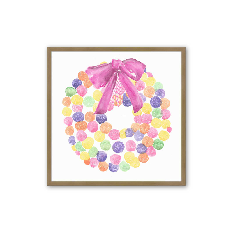 Motif de couronne arc-en-ciel, H 13,75 po x l 13,75 po, Cadre simple en or brossé, bois massif