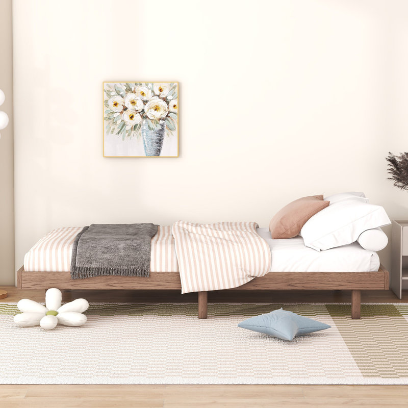 Base de lit plateforme flottante de conception moderne de couleur noyer, Noyer, Lit simple