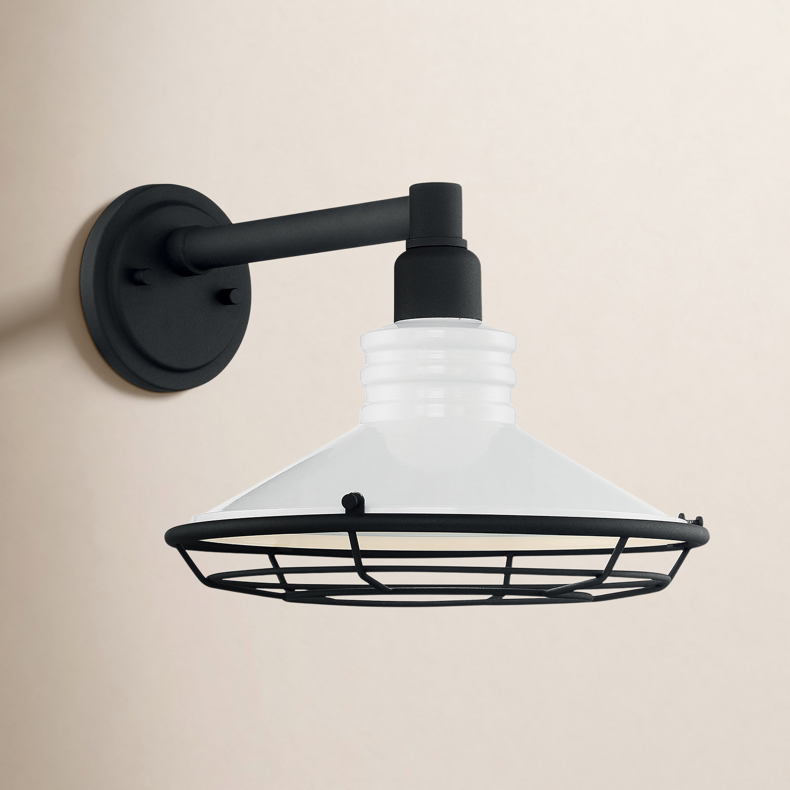Parkdale Steel Wall Light, Black, 10" H x 9.75" W x 12.75" D, Gloss White/Textured Black