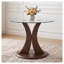 Table de salle à manger ronde en verre de 99 cm (39 po) avec piètement incurvé en bois réglable, conception à pied central modulable 2 en 1, plateau en verre trempé, MDF finition noyer, 4 couverts