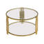Table basse moderne en verre avec base cylindrique circulaire en métal et tablette inférieure-1563044610