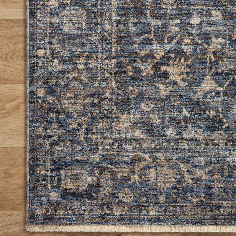 Sorrento Oriental Machine Made Power Loom Polyester Area Rug in Blue, Rectangle 3'11" x 5'7"
