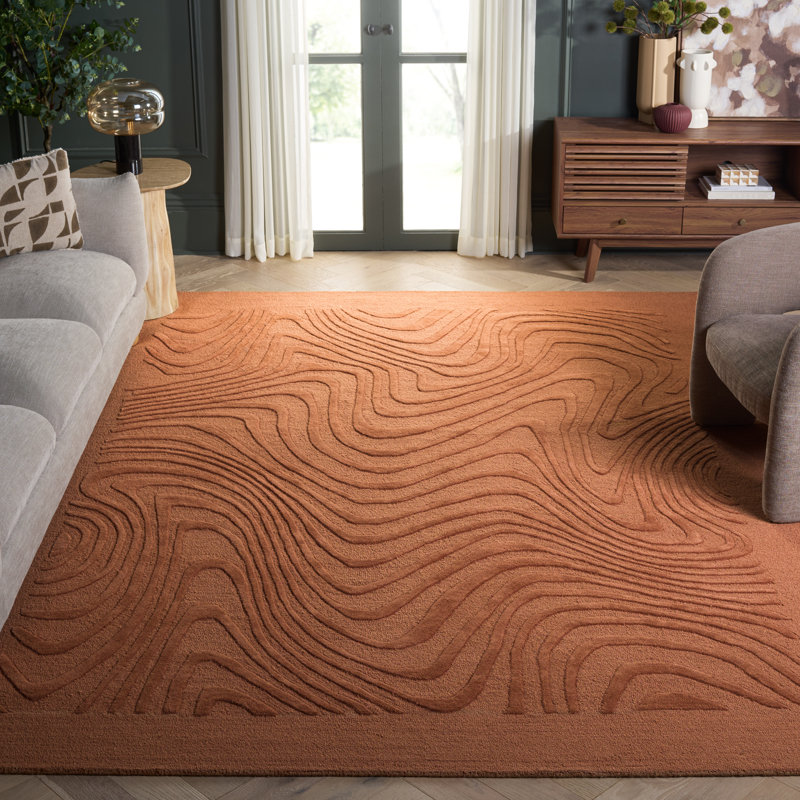 Ebony Hand Tufted Wool Pile Abstract Indoor Rug, Rectangle 8' x 10'