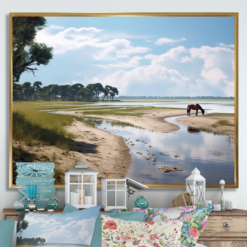 Georgia's Beach Solitude sur toile, H 24 po x l 32 po x P 1 po, Cadre flottant doré