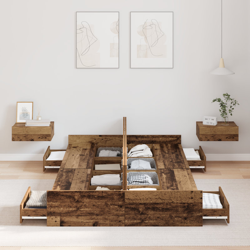 Storage Bed Frame Old Wood Engineered Wood