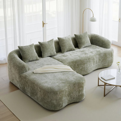 104.7" Modern Chenille Cloud L-Shaped Sectional, 2-Piece Curved Sofa Chaise With 4 Pillows by Latitude Run