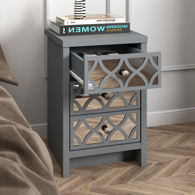 IRIS Vibe 3 Drawer Bedside Table With Full Mirror, Cool Grey