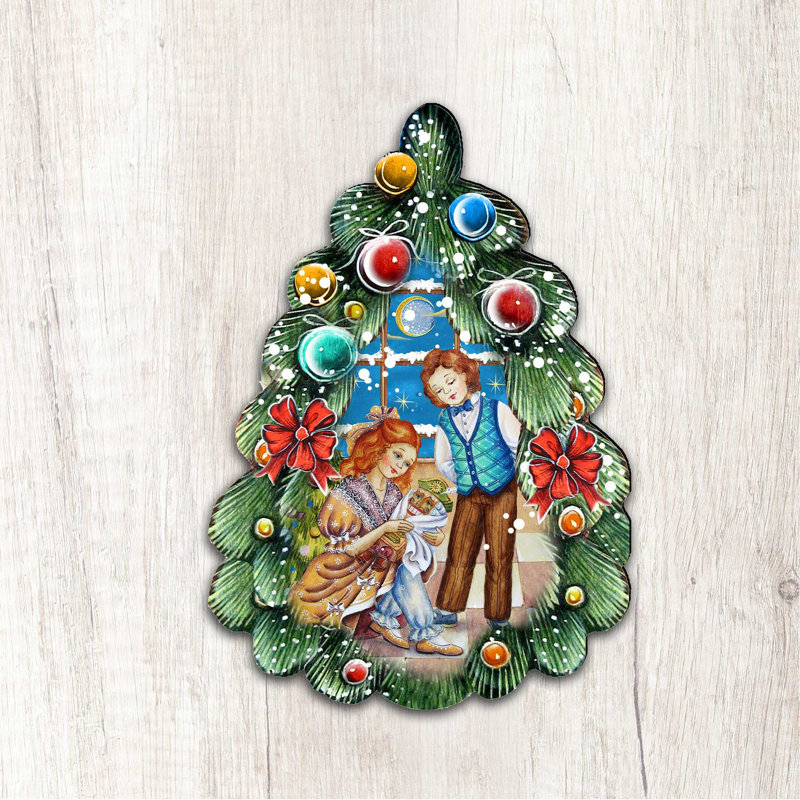 Ornement en bois en forme d’arbre de noël suspendu casse-noisette, H 5 po x l 5 po x P 1 po