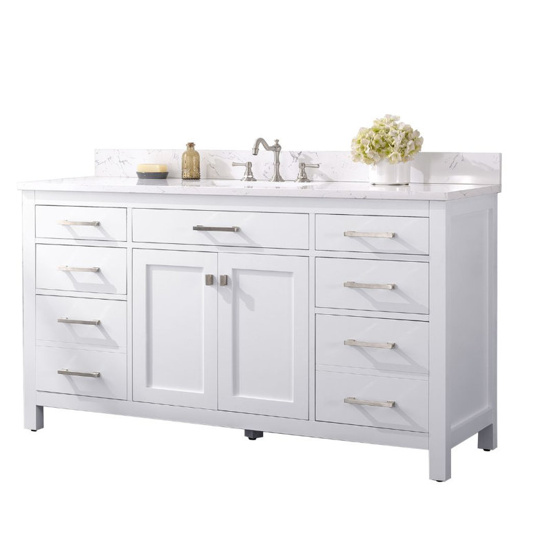 Ensemble de meuble-lavabo simple 60 po Ajhane, Blanc / nickel brossé