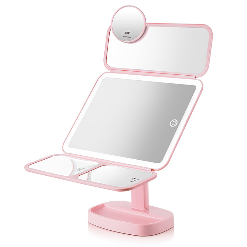 Freestanding Mirror with Shelves, Pink