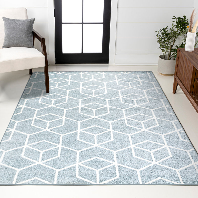 Tapis bleu clair / blanc Mashawna, Rectangulaire 3 pi x 5 pi