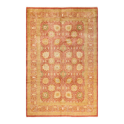 Tapis unique noué à la main orange / beige Keenan, 6 pi 3 po x 9 pi 6 po