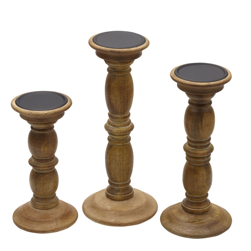 Elements 3 Piece Wood Tabletop Candlestick Set
