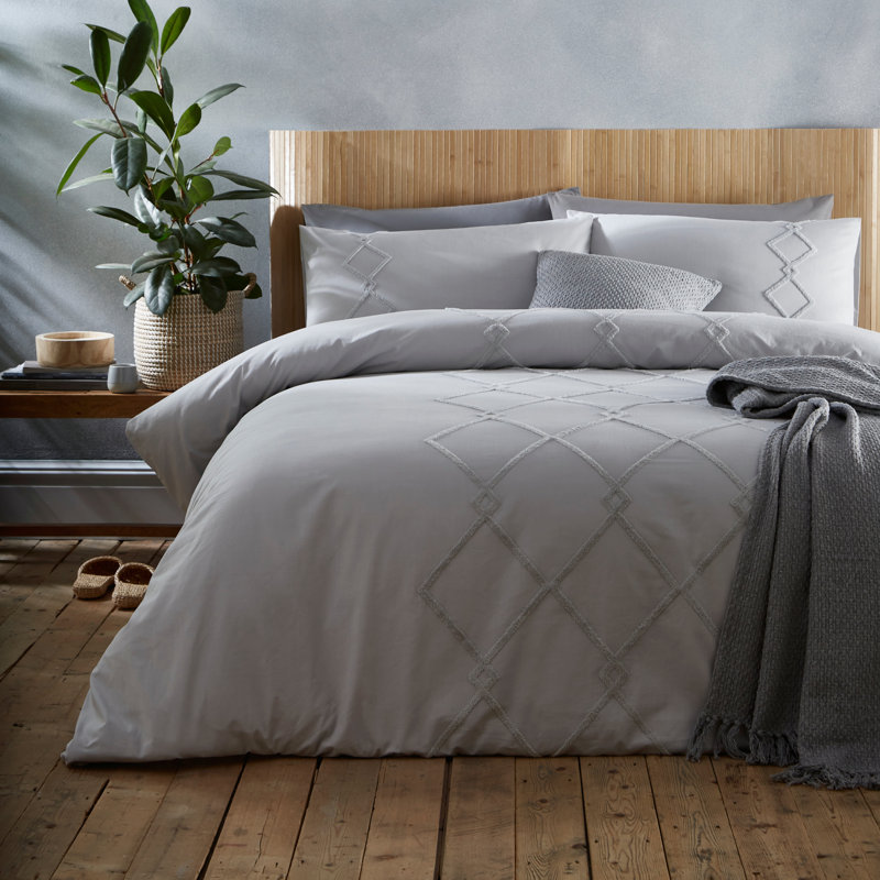 Kojo 100% Cotton Duvet Cover Set, King Duvet Cover + 2 Standard Pillowcases, Silver