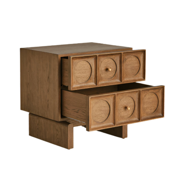 Grande table de chevet en bois massif Amelia avec poignées en laiton