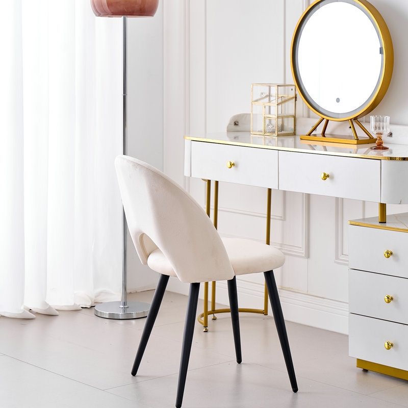 48cm H Upholstered Metal Side Chair, Beige