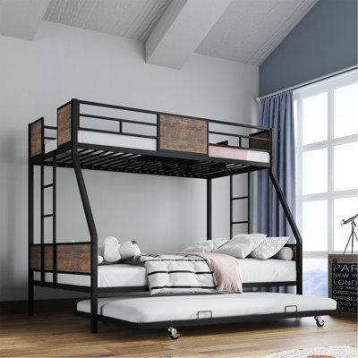 Lits simples superposés avec lit gigogne, lit superposé en métal avec garde-corps de sécurité et 2 échelles pour enfants, cadre en métal robuste et supports de panneau de protection, aucun sommier nécessaire, assemblage facile