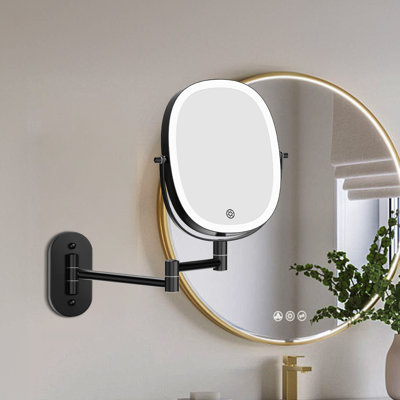 Oval Modern Metal Magnifying Rechargeable LED Wall Mounted Bathroom Vanity Makeup Mirror, Black