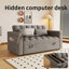 Grand canapé-lit pliable 65 po 3-en-1 avec table, USB et accoudoirs de rangement, dossier et coussin réglables, conception moderne en velours