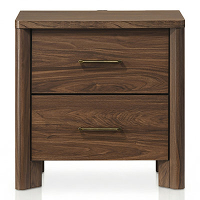 Walnut Nightstand Solid wood 2-Drawers Bedside Table Bedroom Furniture Mid-Century Modern 1pc