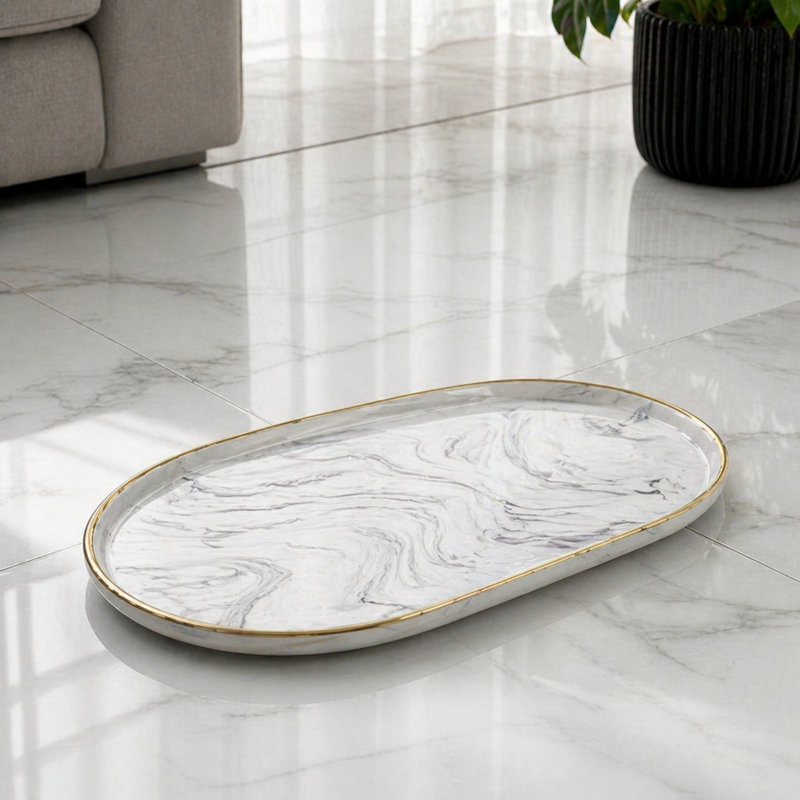 Vanity Tray - Non-Slip Marble Large, 8.19" W x 14.96" D x 0.63" H