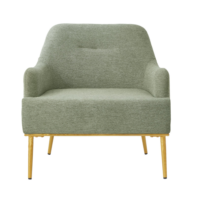  Fauteuil d'appoint moderne en chenille avec dossier incurvé, pieds en métal doré, vert, Vert