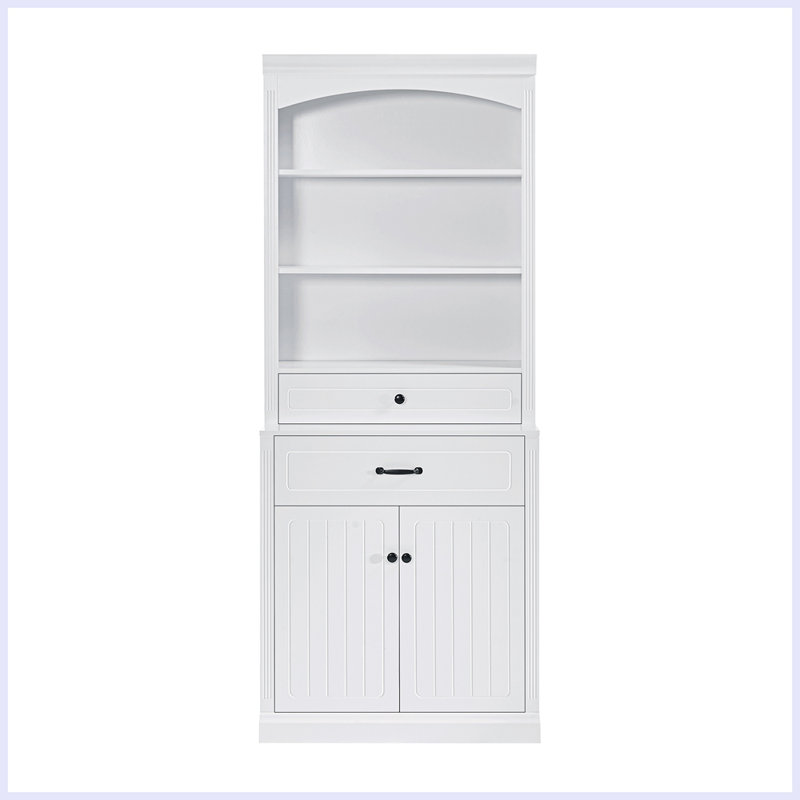 Bathroom Storage Cabinet with Two Doors, Drawers, Adjustable Shelf & Three Open Shelves