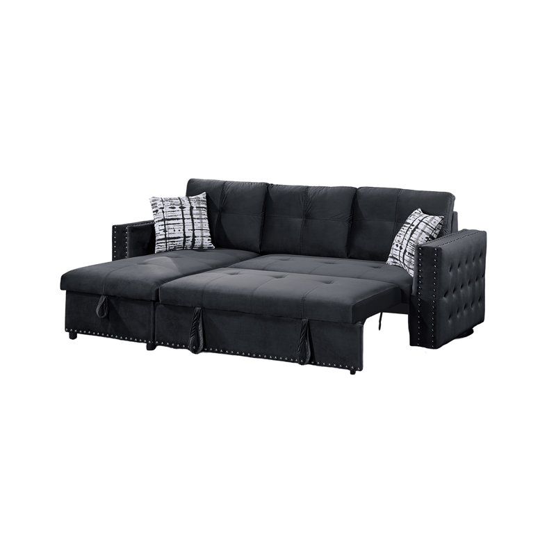 Canapé modulaire convertible en velours avec canapé-lit et canapé-lit, Velours noir