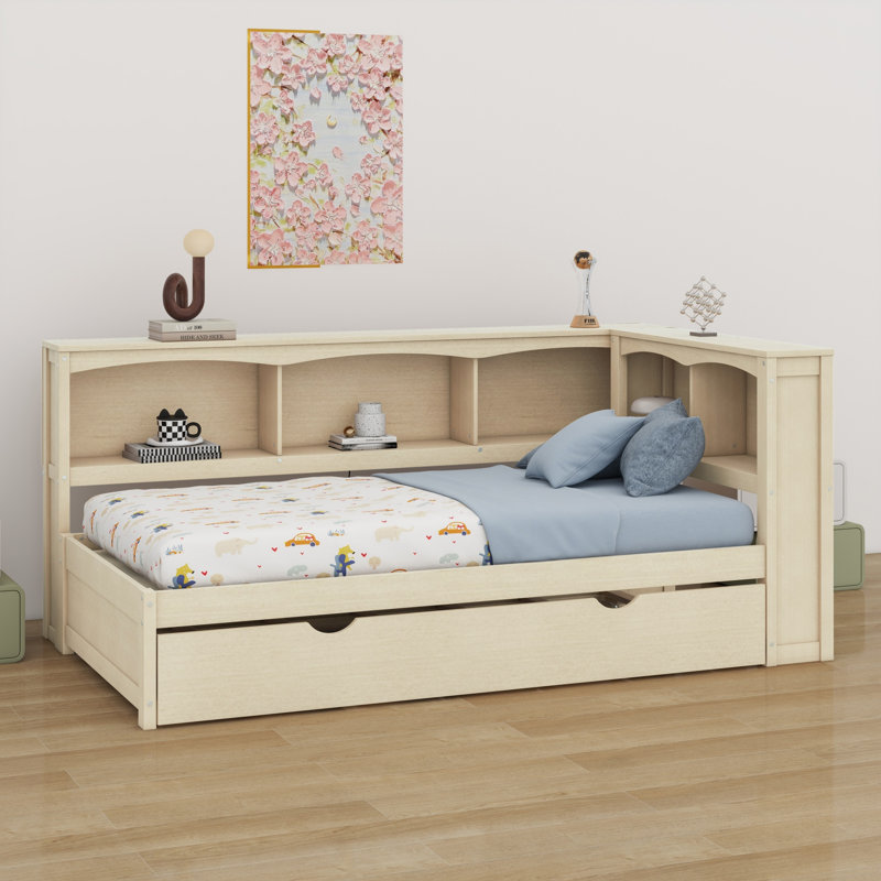 Daybed With Trundle, Shelves And USB Ports, Natural