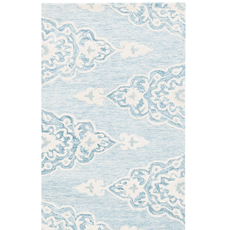 Ebony Hand Tufted Wool/Cotton Southwestern Rug in Ivory/Light Blue, Rectangle 6' x 9'