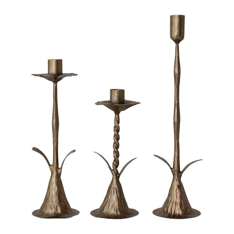 Hand-Forged Metal Flower-Shaped Taper Candle Holder
