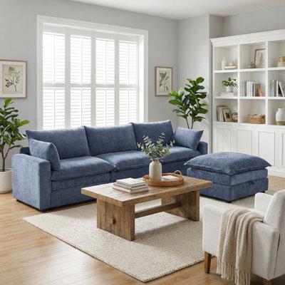 Ensemble modulaire rembourré 3 pièces avec repose-pieds en chenille 3 pièces