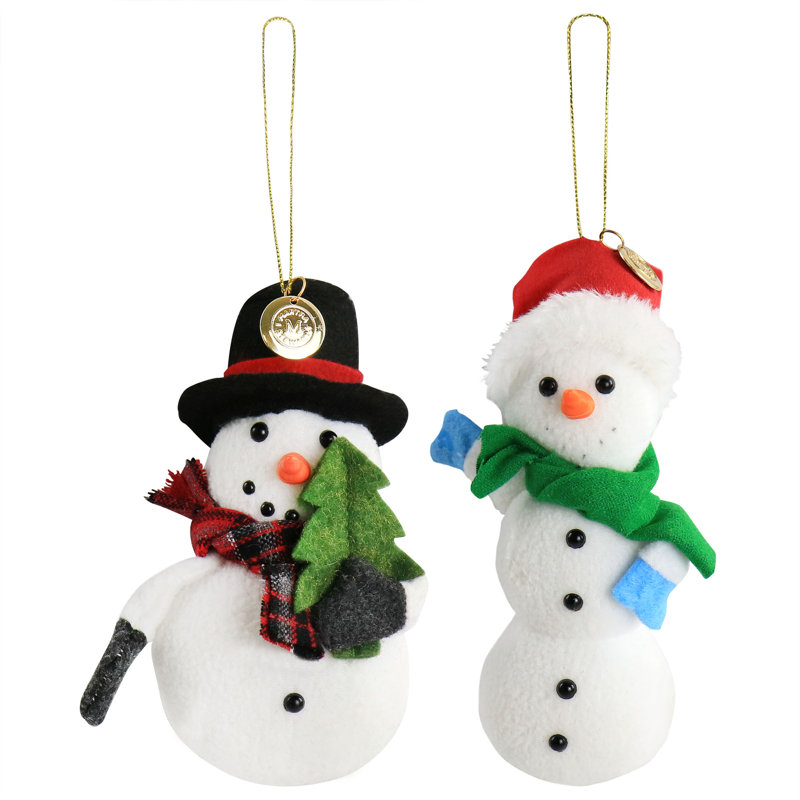 White Holiday Polar Bear and Snowman Ornament Set