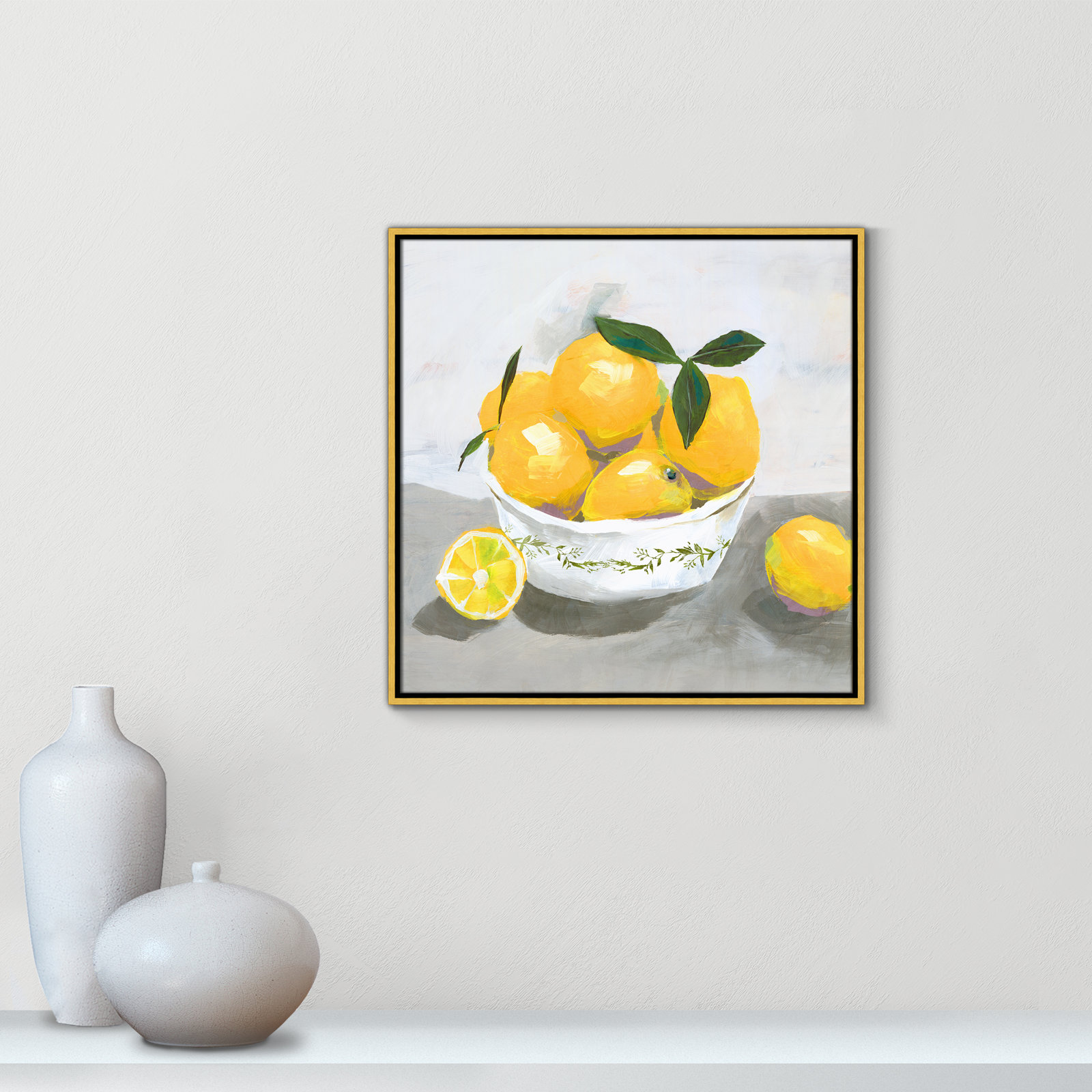 Hayons "Lemons" Painting by Isabelle Z, Gold Framed Canvas, 25.5" H x 25.5" W x 2" D