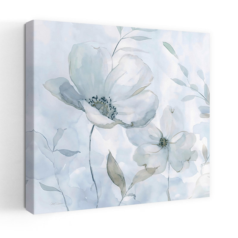 «Blue Whispers I», art abstrait contemporain délicat, nature, H 32 po x l 32 po