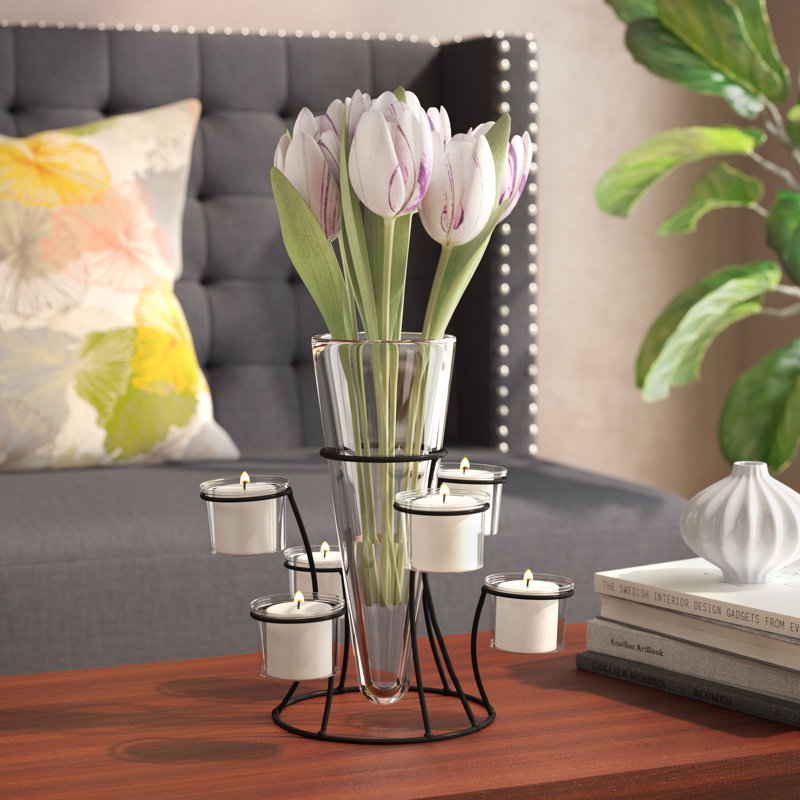 Vase ornemental de table en verre pour bougies et fleurs de 10,75 po Coss
