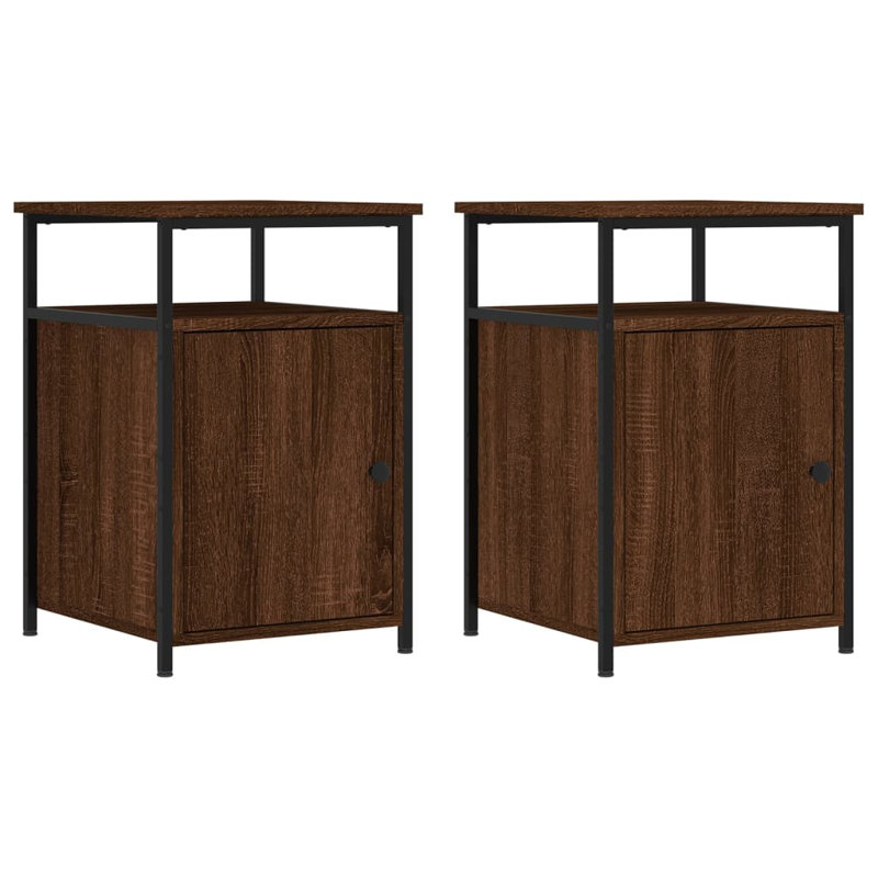 Macbean 40cm W Iron Bedside Table, Brown Oak, Set of 2