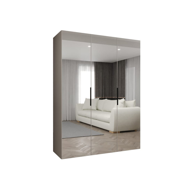 White Marbella III Hinged Door Wardrobe 150cm - Bright Mirrored Wardrobe for Modern Spaces, Cashmere