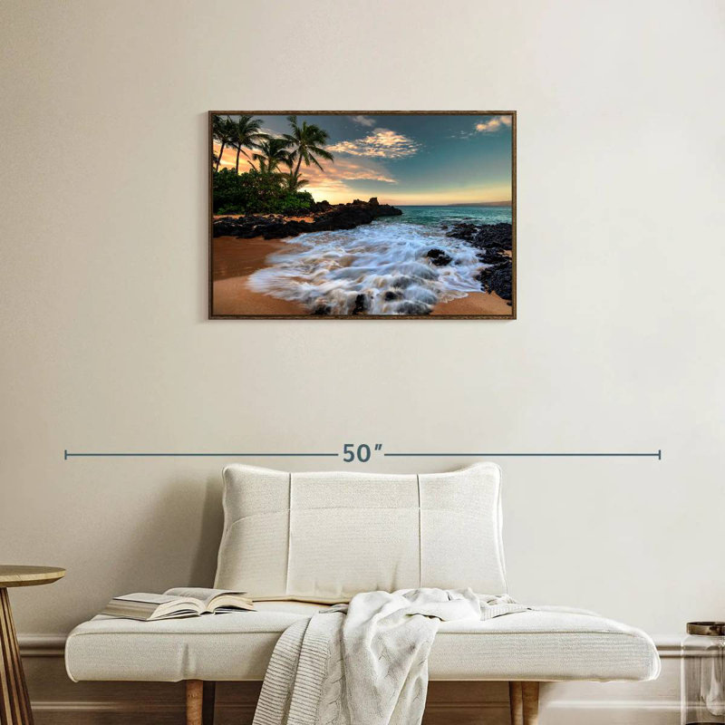 Maui, baie de Makena, Borasisi, 31 po x 21 po, Cadre flottant noyer