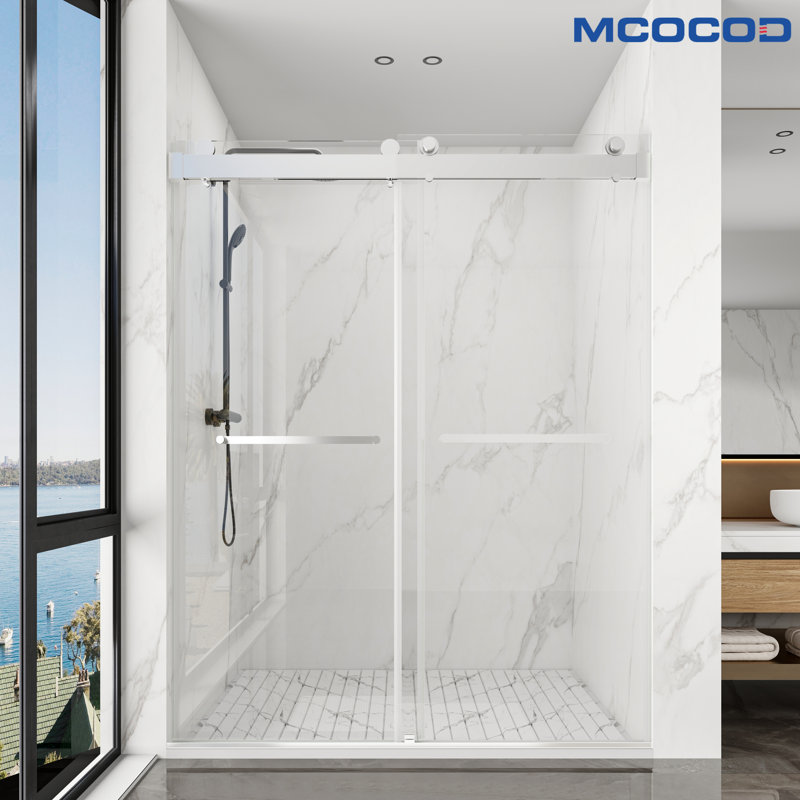 Opal Mirage MCOCOD 60" W X 79" H Double Smooth Sliding Frameless Shower Door with 3/8"(10mm) Clear Glass, Chrome