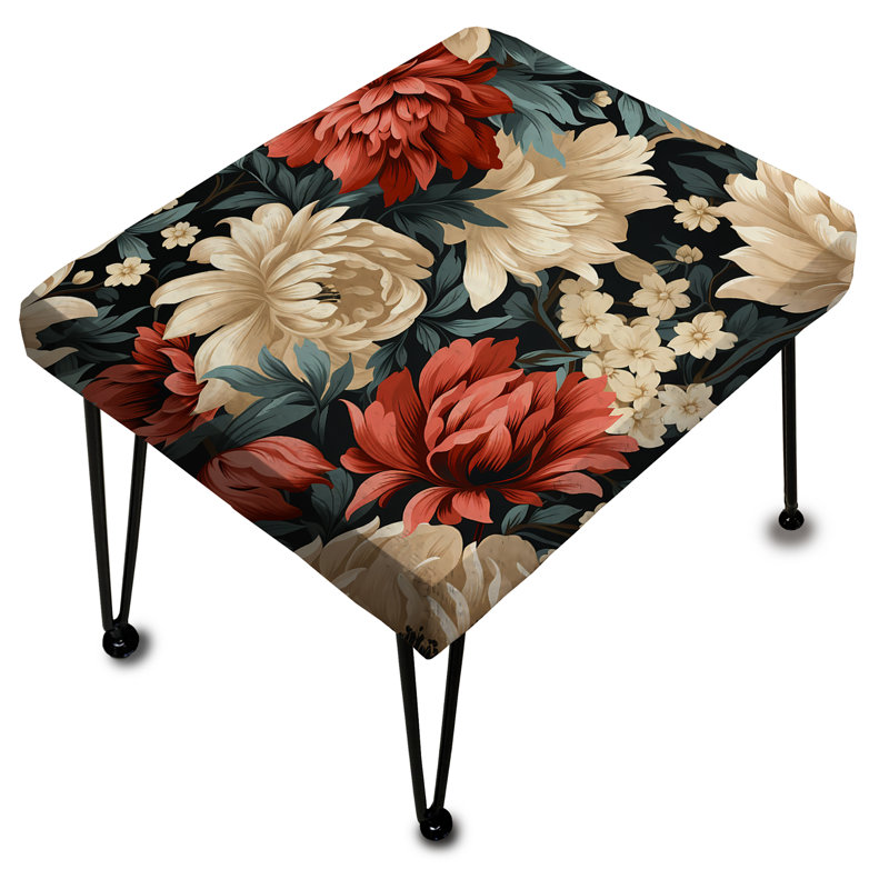 Beige And Red Ornate Damask Legacy - Floral Rectangle Ottoman